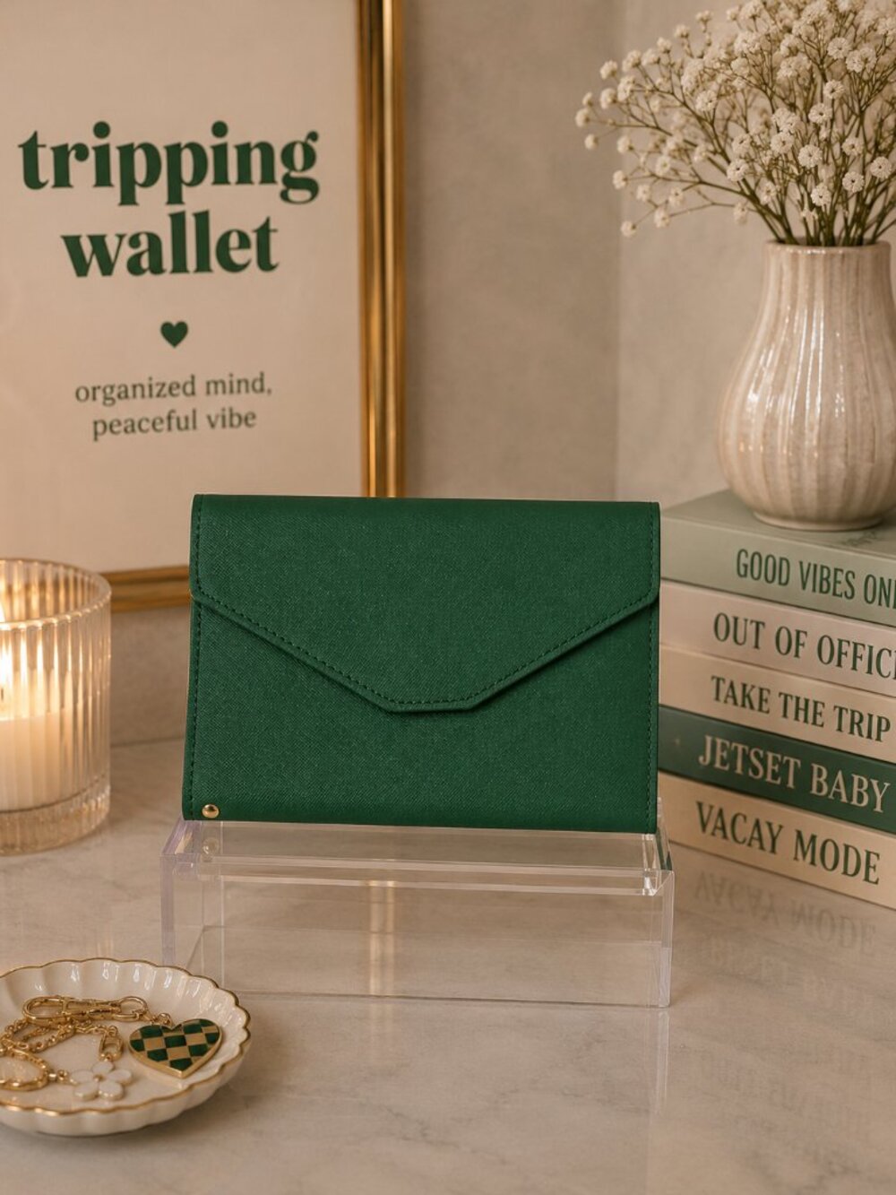 NWOT TRIPPNG WALLET Green Passport Holder Travel Clutch Organizer